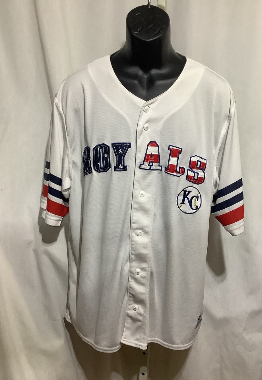 Kansas City Royals MLB Patriotic Jersey XL White Stars Stripes Baseball Button